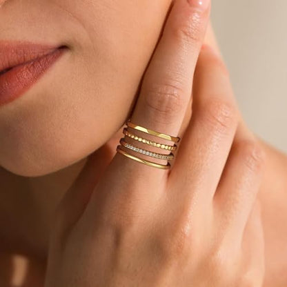 Lunvky Silver Stacking Rings for Women 14K Gold Plated Ring Non Tarnish Thin Trendy Stackable Dainty Cubic Zirconia Finger Pinky Thumb Wedding Band Rings Set Jewelry Gifts Size 5-10 - color: A-Gold, size: 6