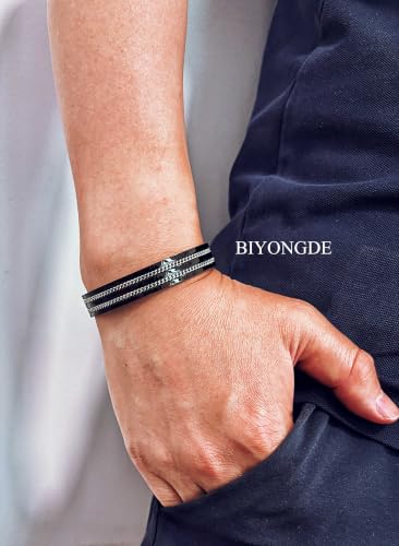 Stainless Steel Cuff Bracelet with Inlaid Chain,Sleek Open Bangle - color: Black Cuff with Double Silver Chain