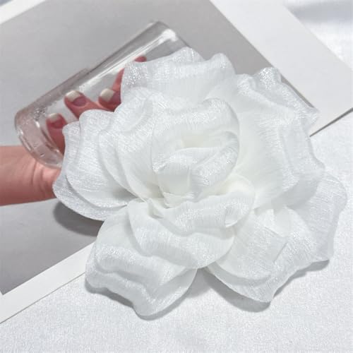 Flash Camellia Flower Brooch Pin for Women Men Elegant Texture Fabric Dahlia Rose Floral Brooches Lapel Pins Dainty Wedding Holiday Party Costume Dress Accessories Jewelry - color: White