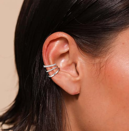 Gold Ear Cuffs Earrings for Women Non Piercing Clip on Cartilage Earrings | Trendy Gold Ear Cuff,Cartilage Clip on Earrings,Thin Huggie Hoop CZ Earring Set ,Fashion Jewelry,Non Tarnish,Gift - style: 3pc thin cz-sl