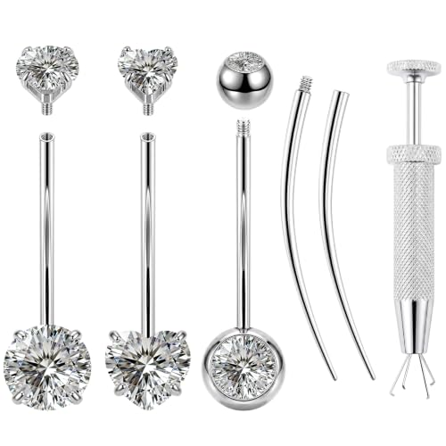 JELUTAR 316L Belly Button Rings, 6 PCS 14G Belly Rings Piercing Kit - color: Silver