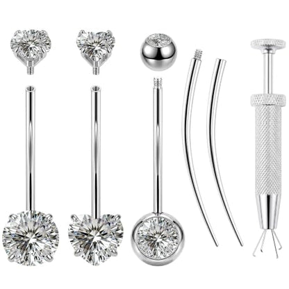 JELUTAR 316L Belly Button Rings, 6 PCS 14G Belly Rings Piercing Kit - color: Silver