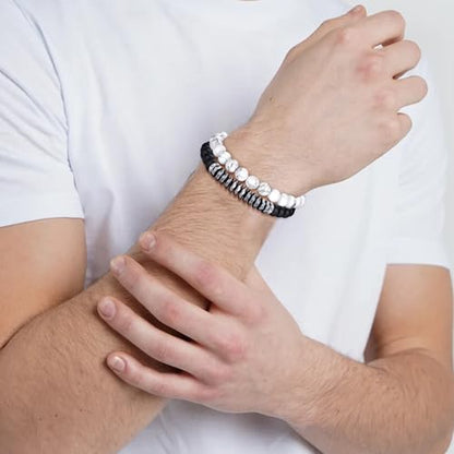 Mens Beaded Bracelets Set 8MM Tiger Eye Lava Stone Stretch Natural Stone Men's Bead Bracelet Mens Bracelet - color: 4,black,gray,white bracelet