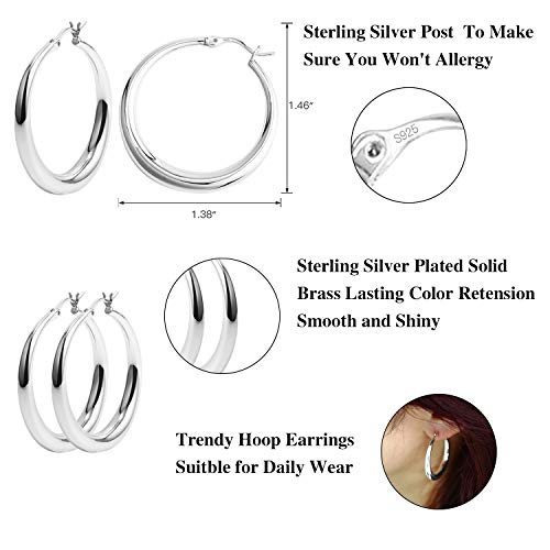 Silver Oval Hoop Earrings for Women 14K Gold Plated Hoop Earrings | Hypoallergenic Lightweight - color: B-Silver