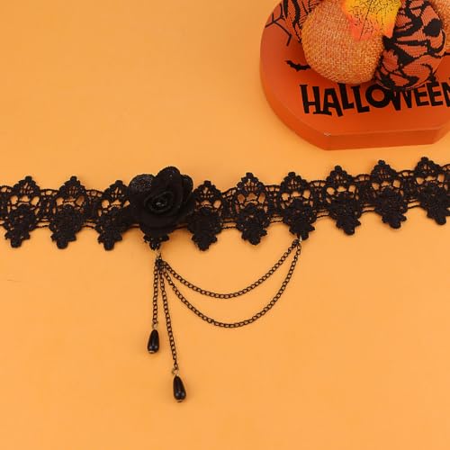Todenb Gothic Choker Witch Necklace for Women Lace Vampire Collar Necklace Y2K Goth Black Zirconia Pendant Necklaces Halloween Dark Bridal Vampire Witch Party Jewelry Accessories - style: Style-G