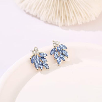 Rhinestone Stud Earrings for Women Small Dainty Crystal Cluster Drop Earrings for Girls Cute Costume Jewelry for Bridal Wedding Party Gift - color: Light Blue