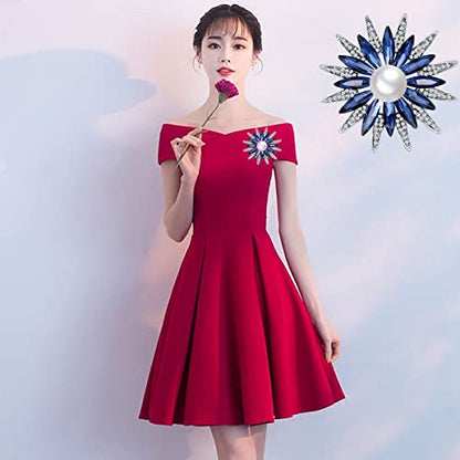 seven wolves Women Crystal Bouquet Brooch Pin All-Match Accessories Rhinestone Brooches and Pins - color: Blue D