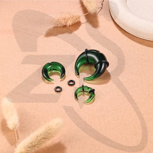 ZS 1 Pair Glass Septum Stretching Kit Set - C Shape Pincher Tapers with O-Rings & Grooved, 6G to 5/8" Buffalo Septum Retainers Rings for Nose Ear Piercing Jewelry - color: Green, size: 6g(4mm)