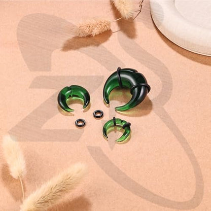 ZS 1 Pair Glass Septum Stretching Kit Set - C Shape Pincher Tapers with O-Rings & Grooved, 6G to 5/8" Buffalo Septum Retainers Rings for Nose Ear Piercing Jewelry - color: Green, size: 4g(5mm)