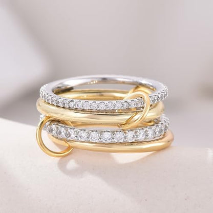 14K Gold Interlocking Stackable Rings for Women – Silver Gold Stack Ring Set with CZ, Two Tone Interlocked Stacked Ring, Multi-layer Statement Ring Jewelry - color: Upgraded 14K Gold&Silver CZ(4Layer), size: 5
