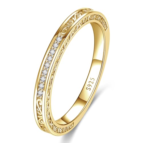 Yaresul Vintage Celtic Knot Women's Engagement Ring Sets Size 5-9 | 925 Sterling Silver/14K Gold Plated Stackable Wedding Bands Rings Cubic Zirconia Women Bridal Sets Wedding Ring Band - color: G4-14K Gold-January-Wedding Band