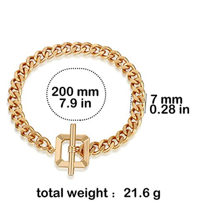 FRUMOS Dainty Layering Bracelets for Women 18 k Gold Plated Fashion Adjustable Chunky Cuban Paperclip Link Chain Bracelets Jewelry for Women Gift - color: Square buckle Cuba