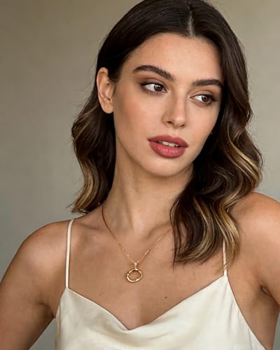 Infinity Circle Pendant Necklace Minimalist Eternal Mobius Silver Necklace Dainty Geometric Trendy Jewelry Gift for Women-Silver&14k Gold Plated - color: Golden