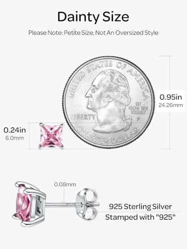 ChicSilver 925 Sterling Silver Earrings Sparkling Heart/Round/Princess Cut Birthstone Earrings for Women Birthday Jewelry with Gift Box - style: A.October(Tourmaline)-Princess Cut