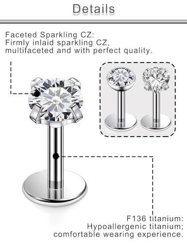 20G 18G 16G F316 Titanium Flat Back Nose Rings Studs Hypoallergenic Screw on Tragus Helix Cartilage Earrings Stud Piercing Jewerly for Women Men Bars 6mm - style: 20G Flat Back Nose Studs-bars 7mm