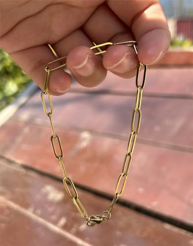 WangGao Stainless Steel Paperclip Link Chain Bracelet for Women Popular Minimalist Jewelry - color: Gold