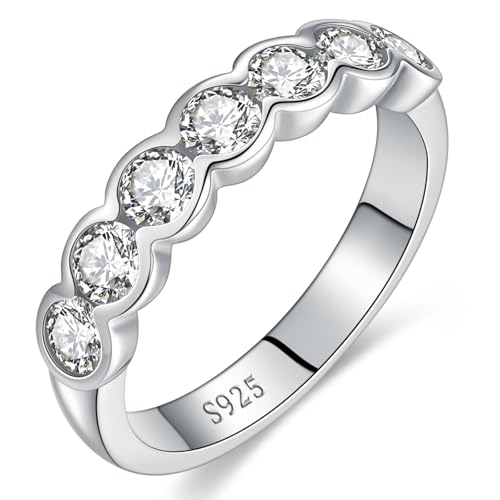 2.1CT Moissanite Wedding Anniversary Rings, Half Eternity Ring Band | For Wife Sentimental Thank You Gifts, Bezel Set D Color VVS1, 925 Sterling Silver, White Gold Plated
