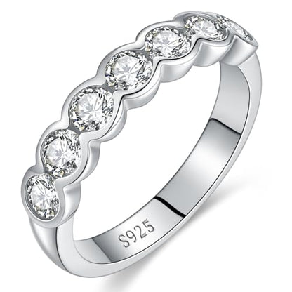 2.1CT Moissanite Wedding Anniversary Rings, Half Eternity Ring Band | For Wife Sentimental Thank You Gifts, Bezel Set D Color VVS1, 925 Sterling Silver, White Gold Plated