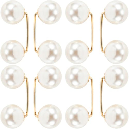 8pcs Pearl Brooches for Women, Pearl Jeans Ankle Clip, Beige, 1.22in | Faux Pearl Shawl Pins Sweater Clip, Pant Hem Clips Length Adjuster, Decorative Safety Pins for Clothing Shirts