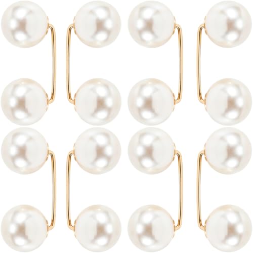 8pcs Pearl Brooches for Women, Pearl Jeans Ankle Clip, Beige, 1.22in | Faux Pearl Shawl Pins Sweater Clip, Pant Hem Clips Length Adjuster, Decorative Safety Pins for Clothing Shirts
