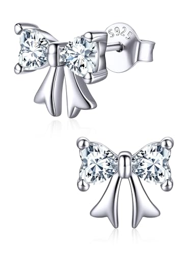 ChicSilver 925 Sterling Silver Bow/Butterfly Earrings for Women Hypoallergenic Birthstone Earrings Dainty Bow/Butterfly Jewelry Gift for Women - color: Bow-April-Diamond