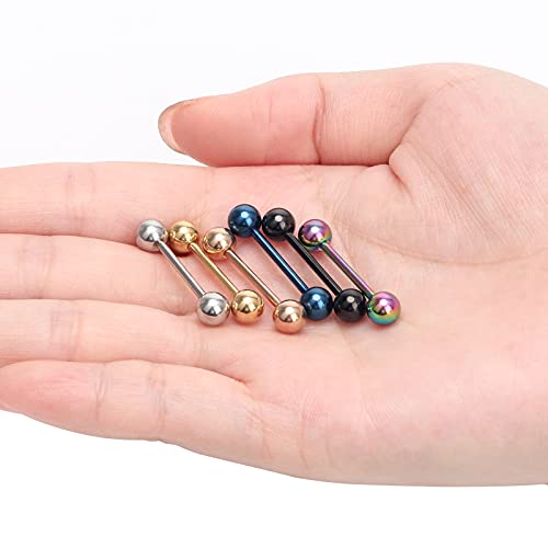 12Pcs Different Color Tongue Rings Surgical Stainless Steel Tongue Piercing 14G 16mm Length Straight Barbell Piercing Jewelry
