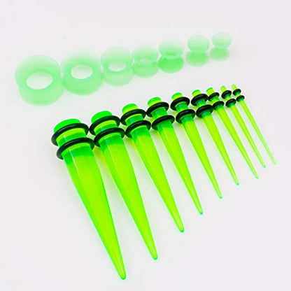 50 Pcs Ear Gauges Stretching Kit 14G-00G | Acrylic Tapers and Plugs Silicone Tunnels, Gauge Expanders Stretching Kit, Piercing Earring Jewelry for Men and Women - color: Green