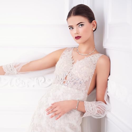 Glenmal Pearl Rhinestone Jewelry Set for Women Pearl Necklace Bracelet Earrings for Wedding Halloween Bridal Shower Tea Party - style: Cute Style