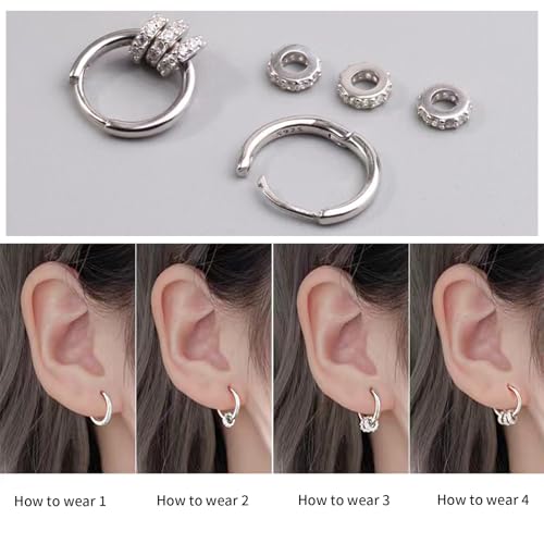 2 Pairs Gold/Silver Hoop Earrings For Women Set Trendy,14K Plated Gold Chunky Huggie Hoop Earings Pack,Oval Twisted Statement Silver Hoops,Fashion Jewelry Gift - color: B7 fortune small CZ hoops set
