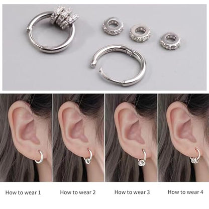 2 Pairs Gold/Silver Hoop Earrings For Women Set Trendy,14K Plated Gold Chunky Huggie Hoop Earings Pack,Oval Twisted Statement Silver Hoops,Fashion Jewelry Gift - color: B7 fortune small CZ hoops set