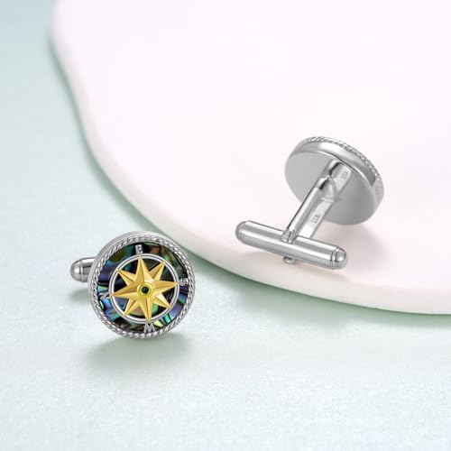 Cuff Links Mens 925 Sterling Silver Compass Cufflinks for Men Tuxedo Cuff Links Business Wedding Father's Day Jewelry Gifts for Men Father Husband