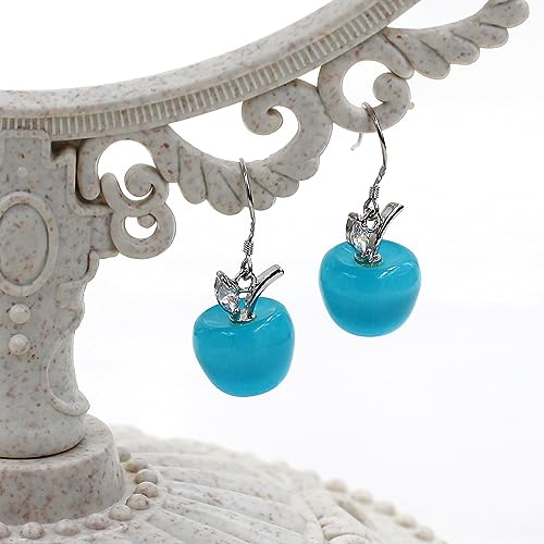 Uloveido Apple Necklace and Earrings Set for Women Cute Apple Jewelry Set for Teacher Mom YL007 - color: Blue