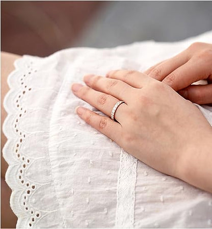TIGRADE 3mm Women Titanium Engagement Ring Cubic Zirconia Eternity Wedding Band Size 3-13.5 - color: Rose Gold