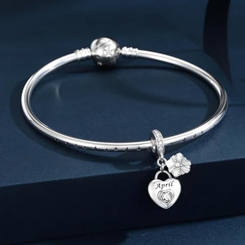 Love Heart Birthstone Dangle Charms Compatible with Pandora Bracelets | 925 Sterling Silver 5A Cubic Zirconia Mother's Day Christmas Birthday Birthstone Gifts Bead Charm Pendants Women Jewelry - color: April Dangle Birthstone Charms