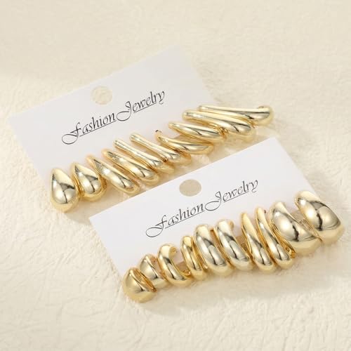 10 Pairs Chunky Gold Earrings for Women, Gold Hoop Earrings for Women | Chunky, Lightweight Thick Hoops Earring, Trendy Jewelry Gift