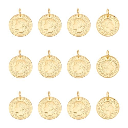 UNICRAFTALE 12pcs Stainless Steel Coin Pendant Republique Francaise 1808 Metal Pendant Flat Round Charms Coin Dangle Medallion Charm for DIY Jewelry Making - color: Golden