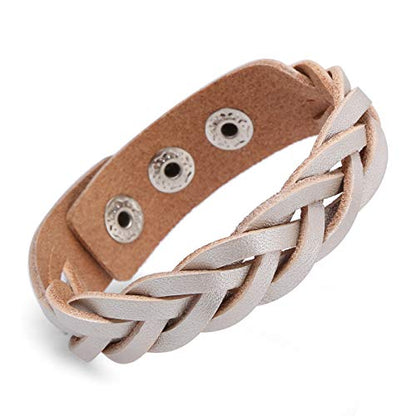 CCBFY Genuine Leather Bracelet Braided Sporty Wide Wristband Punk Jewelry for Men Women - color: 1 Piece - Silver