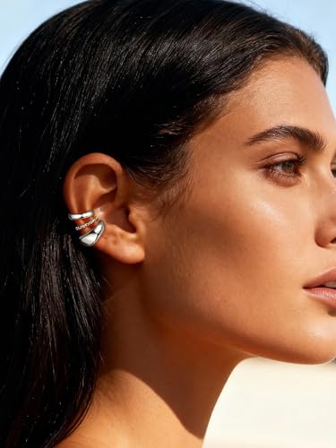 Ear Cuffs Non Piercing Hypoallergenic Gold Plated Ear Cuff Earrings for Women Trendy Clip On Cartilage Earring Set Dainty Adjustable Fake Piercings Earrings Fashion Accessories - color: B:3pcs silver ear cuffs