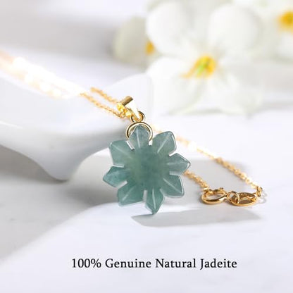Real Green Jade Pendant Necklace for Women Donut/Heart/Clover/Teardrop/Rose/Lotus Flowers Genuine Jadeite Jewelry with Gold Plated 925 Sterling Silver Chain - style: Filipino Sun Silver Necklace