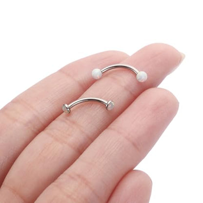 G23 Titanium Eyebrow Piercing Jewelry Eyebrow Rings Curved Barbell 16G Eyebrow Belly Button Ring Navel Rings Rook Daith Earrings Lip Ring Eyebrow Jewelry 6mm-12mm - color: 2PCS,Ball Shape White Opal+Disc Shape White Opal,Silver