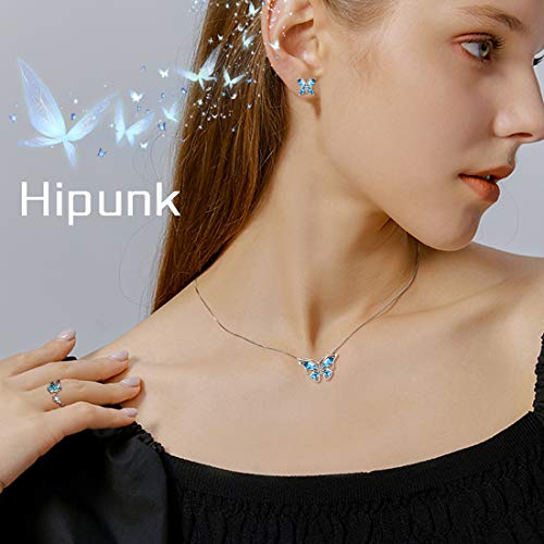925 Sterling Silver Birthstone Butterfly Jewelry Women Crystal Animal Cute Butterflies Birthday Necklace/Earring/Ring/Bracelet Sets Birth Stone Statement Anniversary Jewellery - color: 2-C.March-Aquamarine