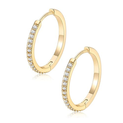 FaithHeart 925 Sterling Silver Post Small CZ Huggie Hoop Earrings for Women | Hypoallergenic Small Cubic Zirconia Hoop Earrings, Silver/Black/Gold/Rose Gold Huggie Earrings, 8-20mm with Gift Box - color: Gold, size: 16mm