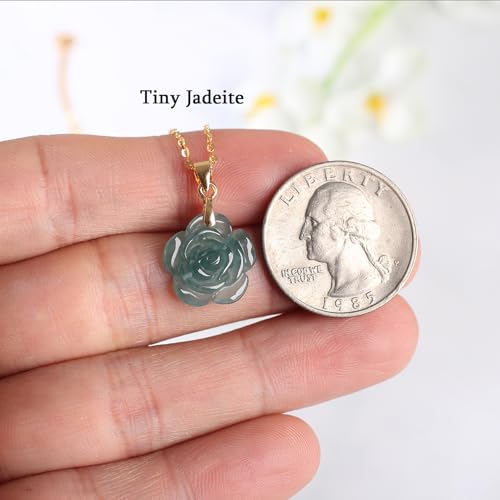 Real Green Jade Pendant Necklace for Women Donut/Heart/Clover/Teardrop/Rose/Lotus Flowers Genuine Jadeite Jewelry with Gold Plated 925 Sterling Silver Chain - style: Rose Silver Necklace