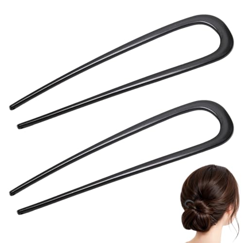 2 Pcs Black French Hair Pins, Metal French Twist Hair Pins for Buns, Curls and Updos, 5.6 Inches U Shaped Chinese Hair Sticks, Hairstyle Accessories for Women Girls (2 Black) - color: Black