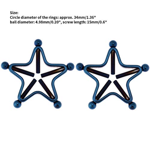 1 Pair Adults Non-Piercings Nipple Shield Adjustable Body Piercing Geometric Stars Nipple Clamp Ring Body Jewelry - color: #1 Blue