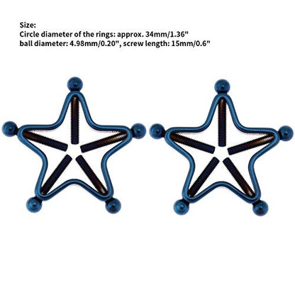 1 Pair Adults Non-Piercings Nipple Shield Adjustable Body Piercing Geometric Stars Nipple Clamp Ring Body Jewelry - color: #1 Blue