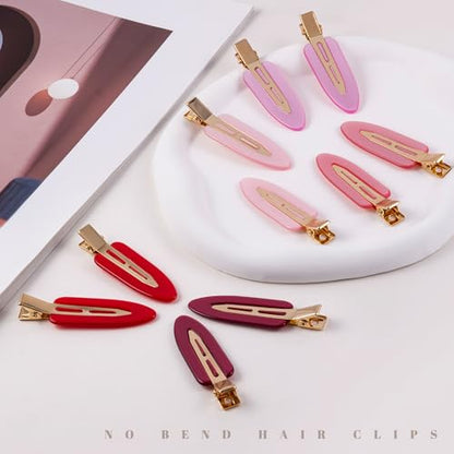 10 Pcs Creaseless No Crease No Bend Flat Hair Clips For Styling Non Slip Makeup Clips For Women Salon Hairstyle,Bright Pink Red - color: Bright Pink Red