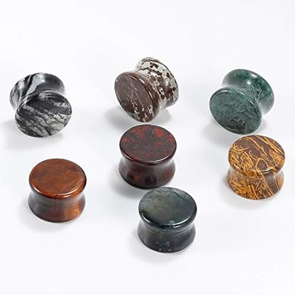 14PC 7 Pairs Stone Ear Plugs Double Flare Saddle Stretching Gauges Expander Stretchers 2G(6mm)-5/8"(16mm) - color: #1 00g(10mm)