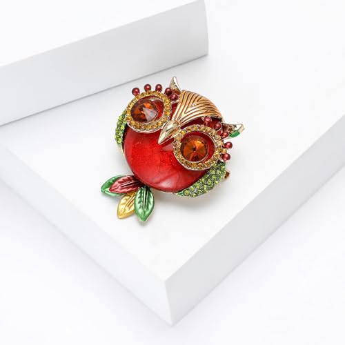 Enamel Bird Brooch for Women Rhinestones Owl/Hummingbird/Eagle/Toucan Lapel Pin Cute Bird Brooches Jewelry Gifts for Mom Wife - color: Red-Owl 3