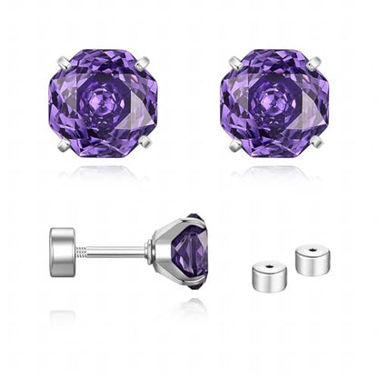 Zircon Flat Back Screw Hypoallergenic Surgical Steel Stud Earrings - color: Simply Purple, size: 1ct - 0.24 Inch (6mm)